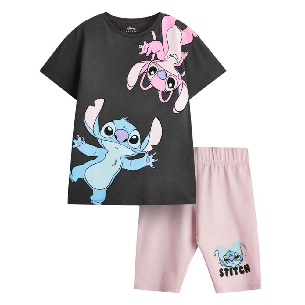 Lilo & Stitch Girls Character T-Shirt & Shorts Set / Dark Grey/Pink
